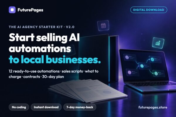 The AI Agency Starter Kit: start selling AI automations to local businesses. 12 ready-to-use automations, sales scripts, pricing, contracts, 30-day plan. No coding.